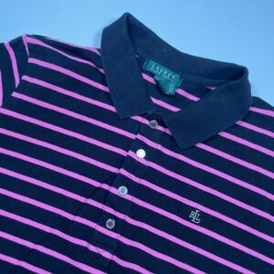 Lauren Ralph Lauren Womens 2X Polo Shirt Navy Pink Striped Cotton Short Sleeve